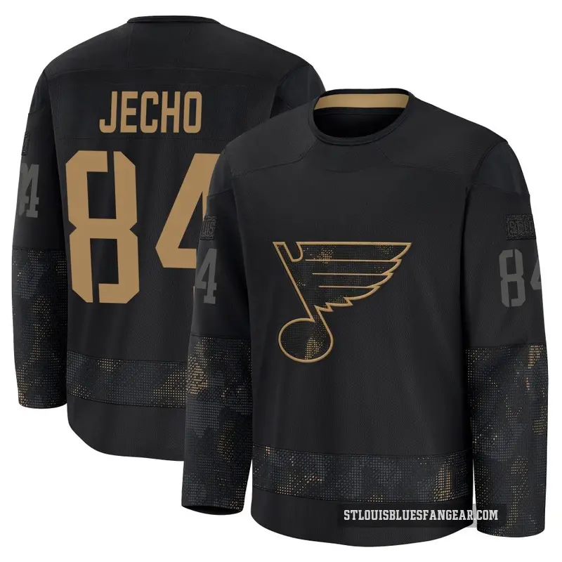 Men's Adam Jecho St. Louis Blues ＃84 Premium Black 2024 Military Appreciation Practice Jersey