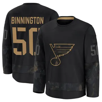 Men's Jordan Binnington St. Louis Blues ＃50 Premium Black 2024 Military Appreciation Practice Jersey