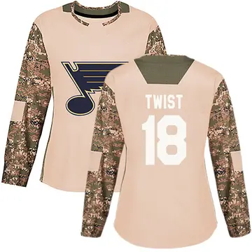 Women's Tony Twist St. Louis Blues ＃18 Authentic Camo Veterans Day Practice Jersey